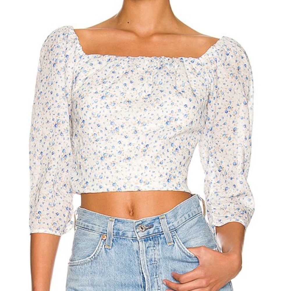 Astr the Label Kemp Top in Blue White Ditzy Floral Size S Coquette Soft Girl
